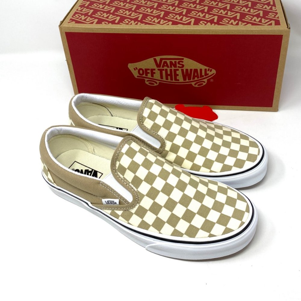Vans Classic Slip On Check Beige Canvas Casual Sneakers Men's Sizes VN0A33TB43A - Picture 7 of 11